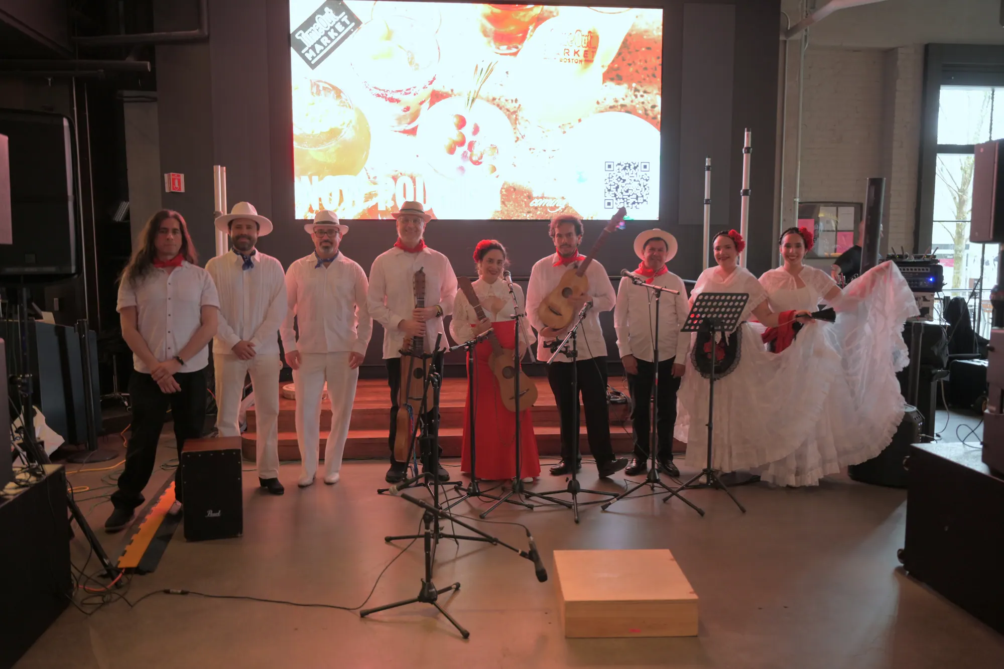 The son jarocho ensemble on stage at Time Out Market